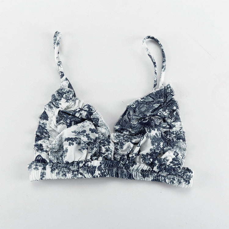 Toile Midnight Blue print women short shirt bra pajama set