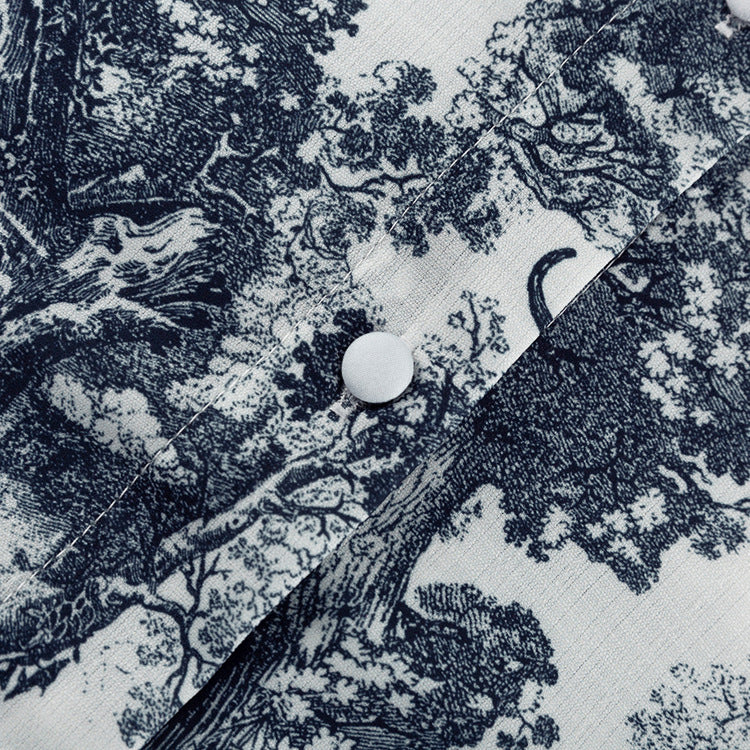 Toile Midnight Blue print women short shirt bra pajama set