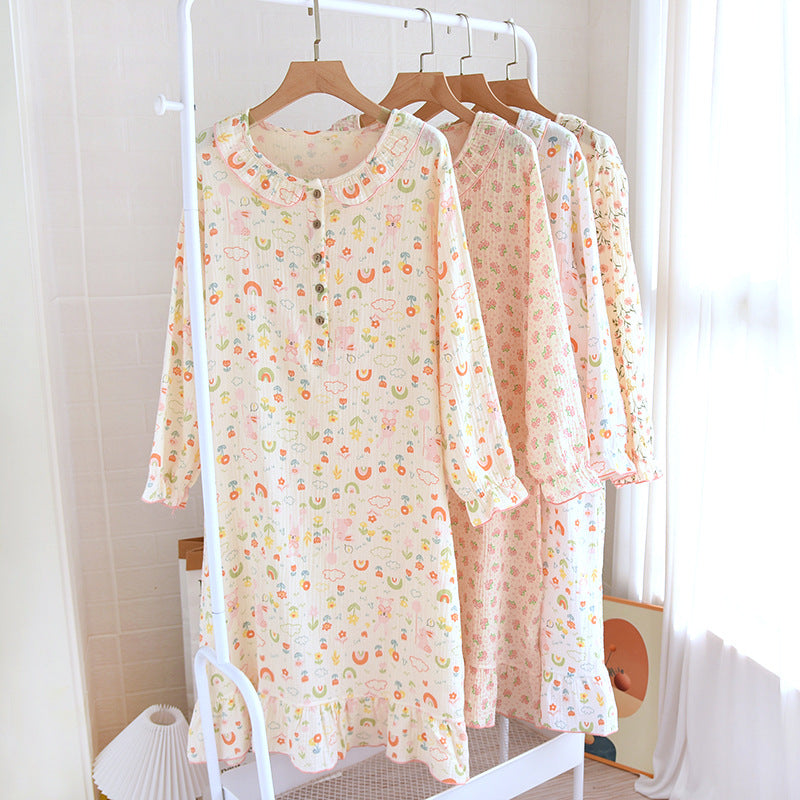 Soft Women's, ladies, Nightgown, Sleep Dress, Loungewear, House Dress, long sleeve, mid-length, soft breathable cotton fabric four patterns