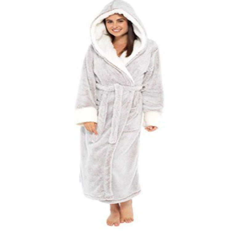 Womens Long Plush Robe Wrap Style with Belt and Hoodie