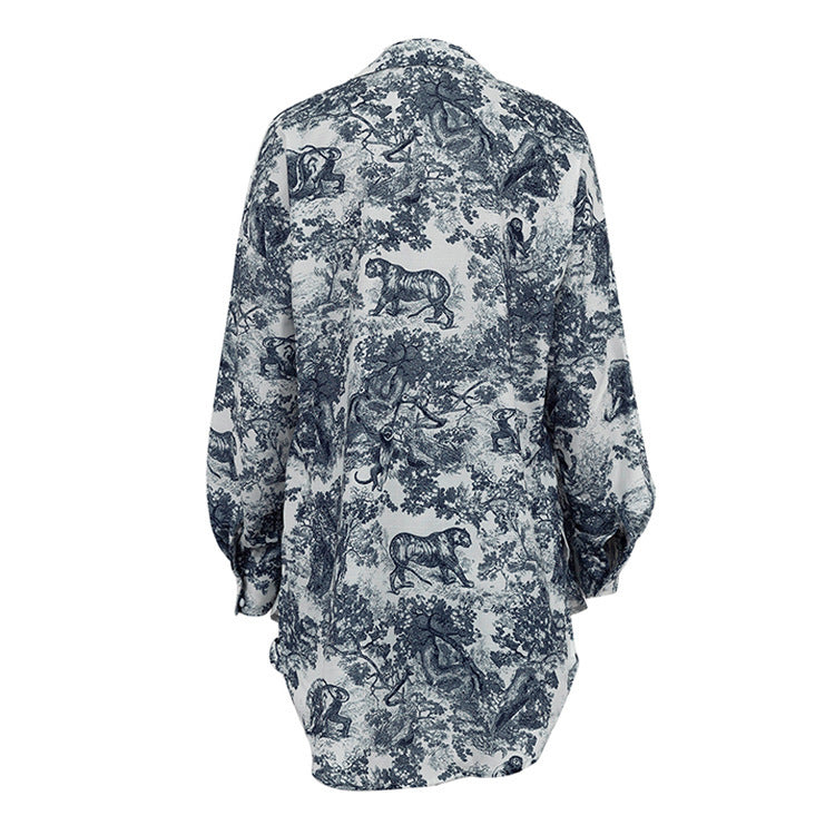 Toile Midnight Blue print women short shirt bra pajama set