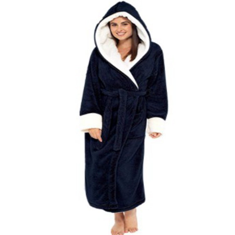 Womens Long Plush Robe Wrap Style with Belt and Hoodie