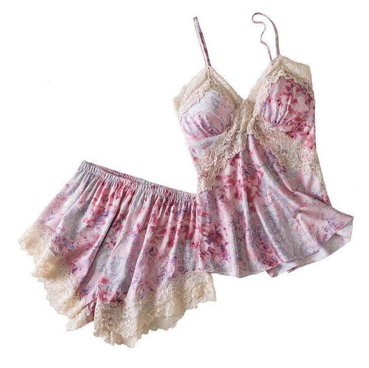 Pink and Flowers, Floral, Lace Camisole and Shorts, Women's Pajamas, Ladies Pajamas, Sleepwear, Sexy Lingerie