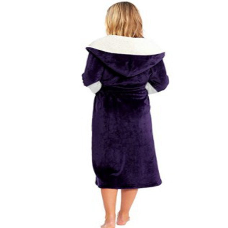 Womens Long Plush Robe Wrap Style with Belt and Hoodie