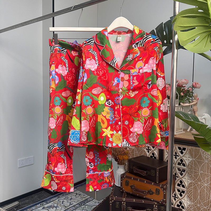 Floral, Flower print, with Zebra Pajamas, Red and Multi-Color Pajamas, Women's Pajamas, Ladies Pajamas, Classic Pajamas, Two Piece Pajama Set, Loungewear, Sleepwear