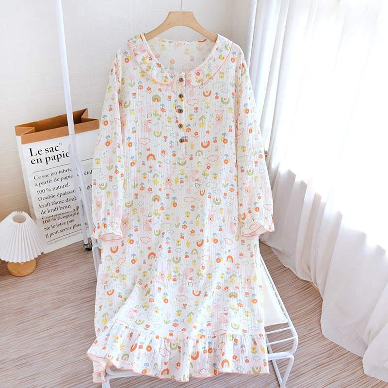 Soft Women's, ladies, Nightgown, Sleep Dress, Loungewear, House Dress, long sleeve, mid-length, soft breathable cotton fabric four patterns