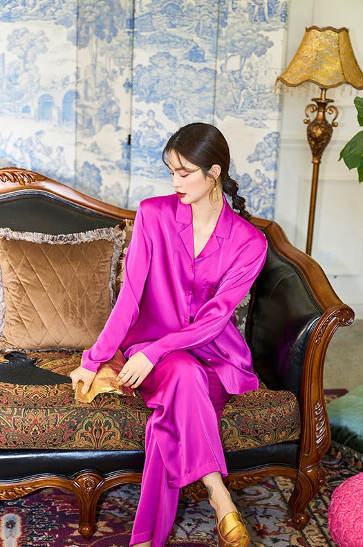 Hot Pink, 100% Silk Women's Pajamas, Silk, Women's Pajamas, Ladies 100% Silk Pajamas, Stylish Women's Pajamas, Casual Women's Pajamas, Classic Women's Pajamas