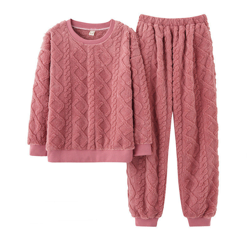 Pink Rose, Thick Plush Fleece Jacquard Two Piece Loungewear Top and Trousers, Winter loungewear, cozy pajamas, Women's Warm Fleece, Ladies Cozy Loungewear, Casual Classic Winter Warm Wear