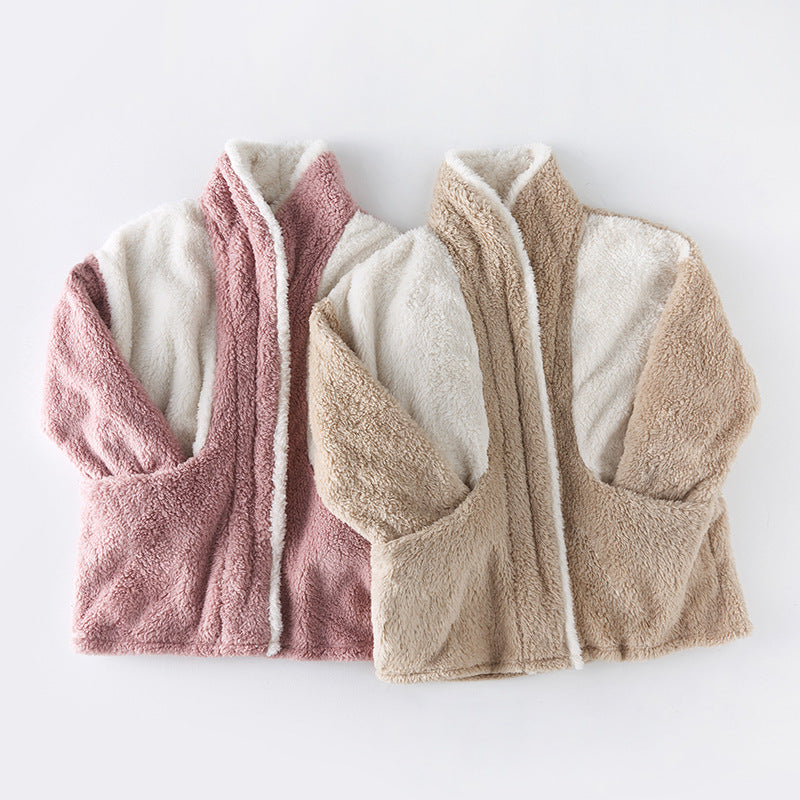 Two Tone Super Plush Fleece Two Piece Zip Up Jacket with Deep Pockets and Elastic Waist Trousers, Women's Plush Fleece Tracksuit, Ladies Plush Loungewear, Winter Pajamas