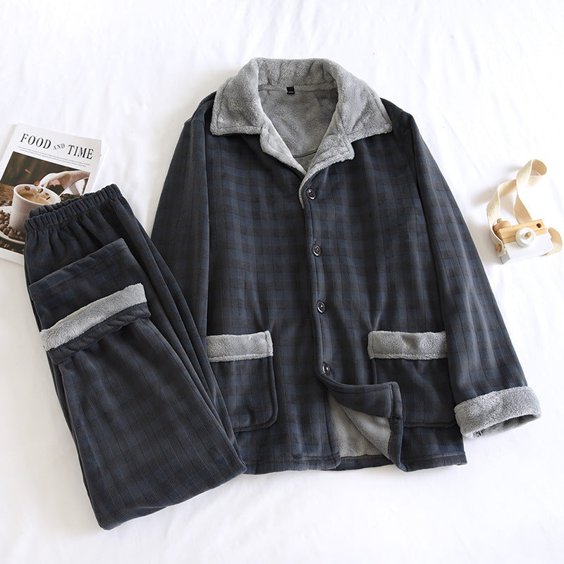Grey and Black Tartan Plaid Warm Fleece Button Down Jacket and Fleeced long-trousers Pajama, loungewear Set, Ladies Loungewear, Women's Loungewear, Ladies Pajamas, Track Suit, Winter Loungewear