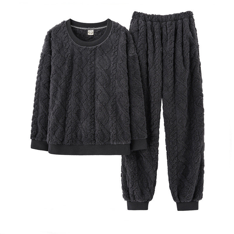 Dark Grey, Thick Plush Fleece Jacquard Two Piece Loungewear Top and Trousers, Winter loungewear, cozy pajamas, Women's Warm Fleece, Ladies Cozy Loungewear, Casual Classic Winter Warm Wear