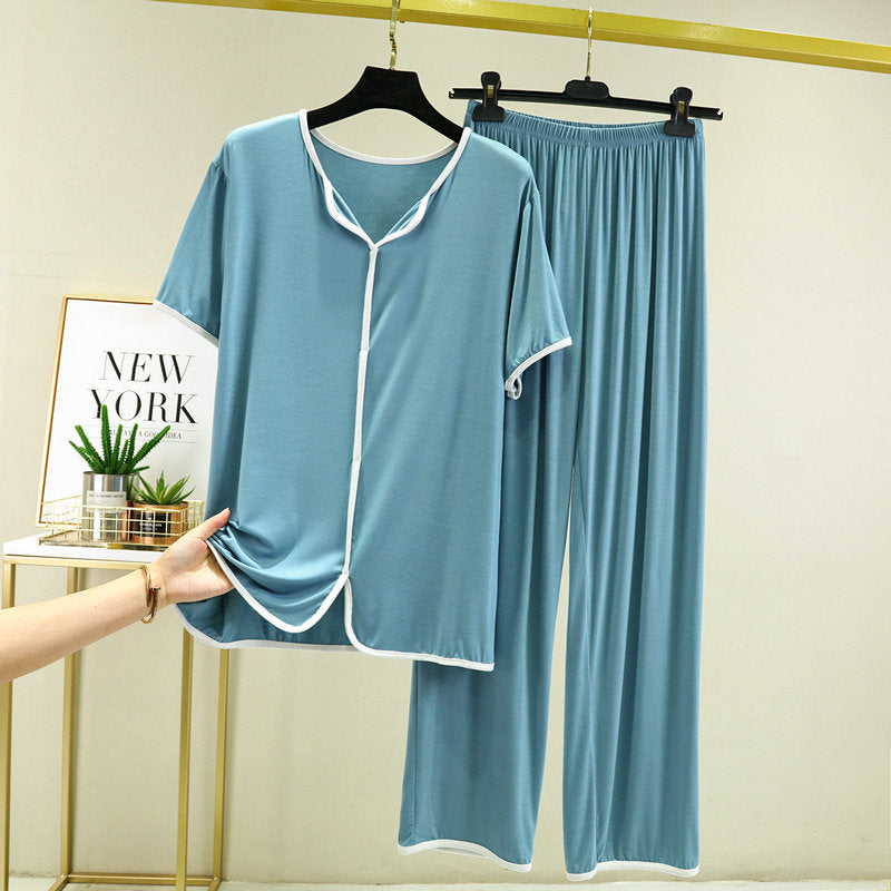 Light Blue Modal Fabric Two Piece Woman's Modal Fabric Top and Trousers Pajama Set
