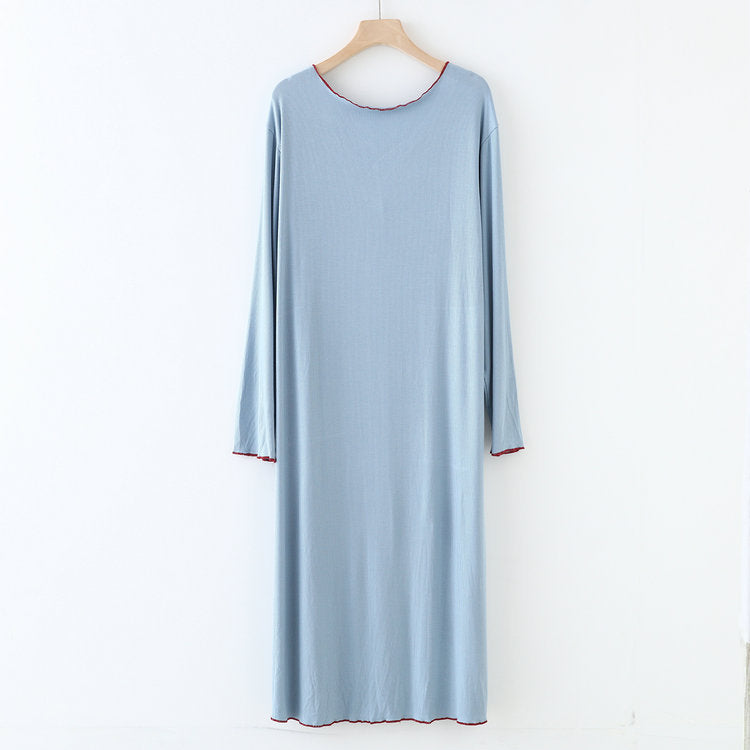 Sky Blue Long Sleeve Below the Knee Button Up Modal Fabric Nightgown, Women's Nightgown, Ladies Nightdress, Sleepwear, Pajamas