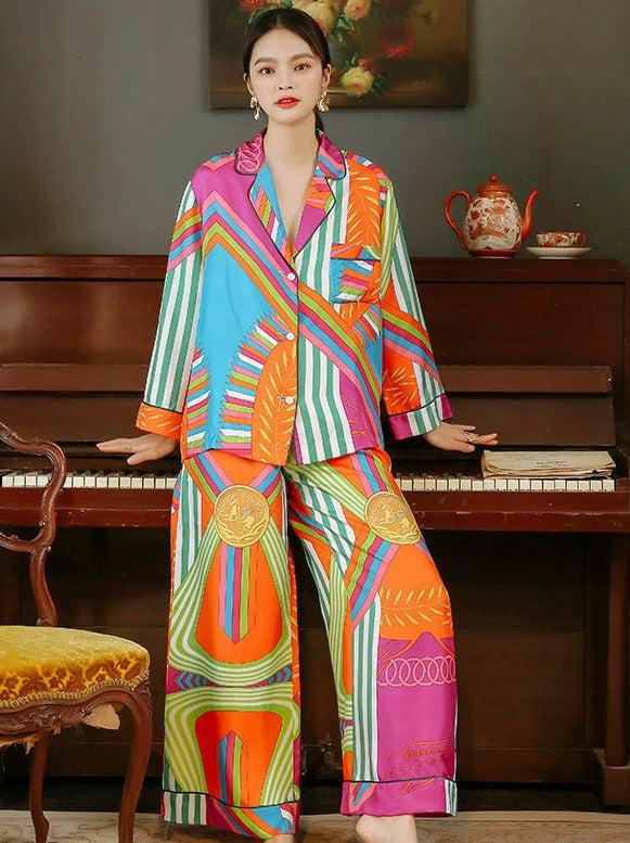 Women's Multi-Colored Abstract Print Bright Rainbow Colored Pajama Set