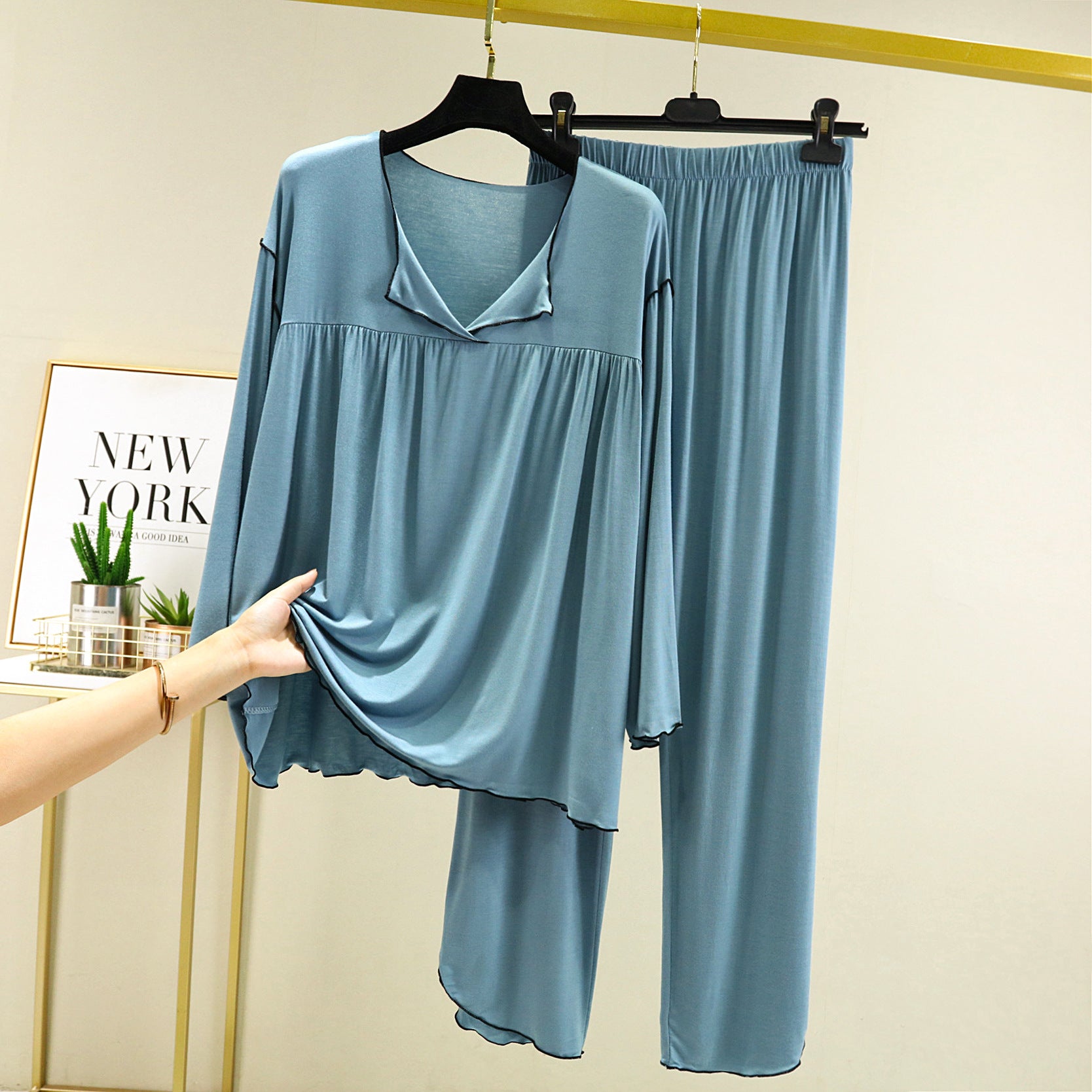 Sky Blue Modal Fabric Night Sweat Cooling Pajamas Plus Sizes, Classic Women's Pajamas, Ladies Pajamas, Women's sleepwear, loungewear, Comfortable Soft Pajamas