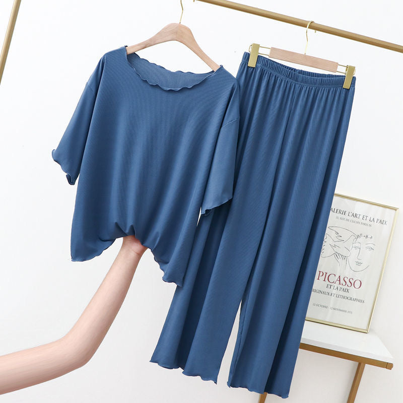 Royal Blue Short Sleeve Modal Fabric Pajama Set Top and Trousers with Elastic Waist, Women's Pajamas, Ladies Pajamas, Modal Sleepwear, Loungewear
