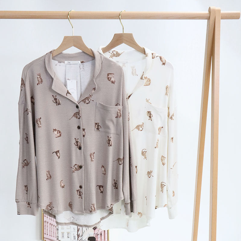 Kitty Cat Print Modal Pajama Set for Women, Ladies