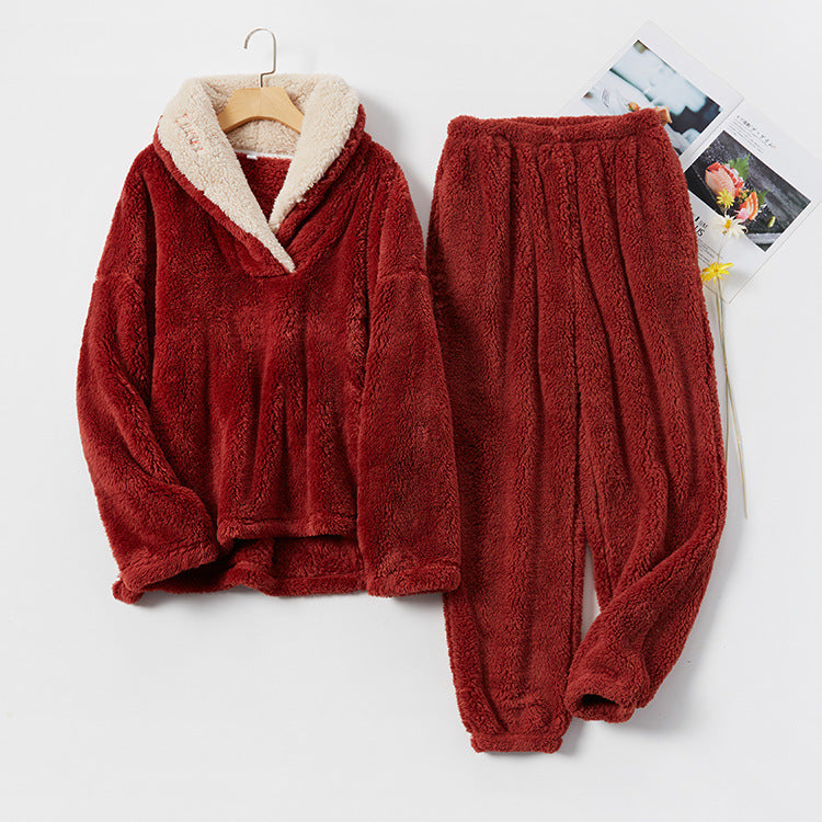 Red plush thick fleece winter women's pajamas, ladies loungewear, sleepwear, winter warm sleepwear, Plus Sizes
