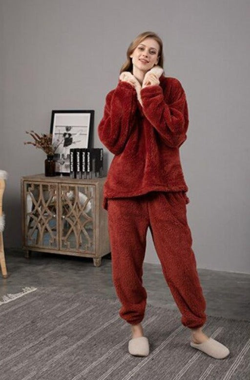 Red plush thick fleece winter women's pajamas, ladies loungewear, sleepwear, winter warm sleepwear, Plus Sizes