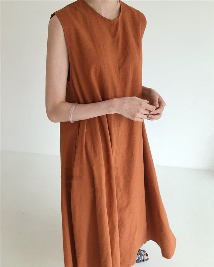 Copper summer spring over-sized long cotton/linen dress