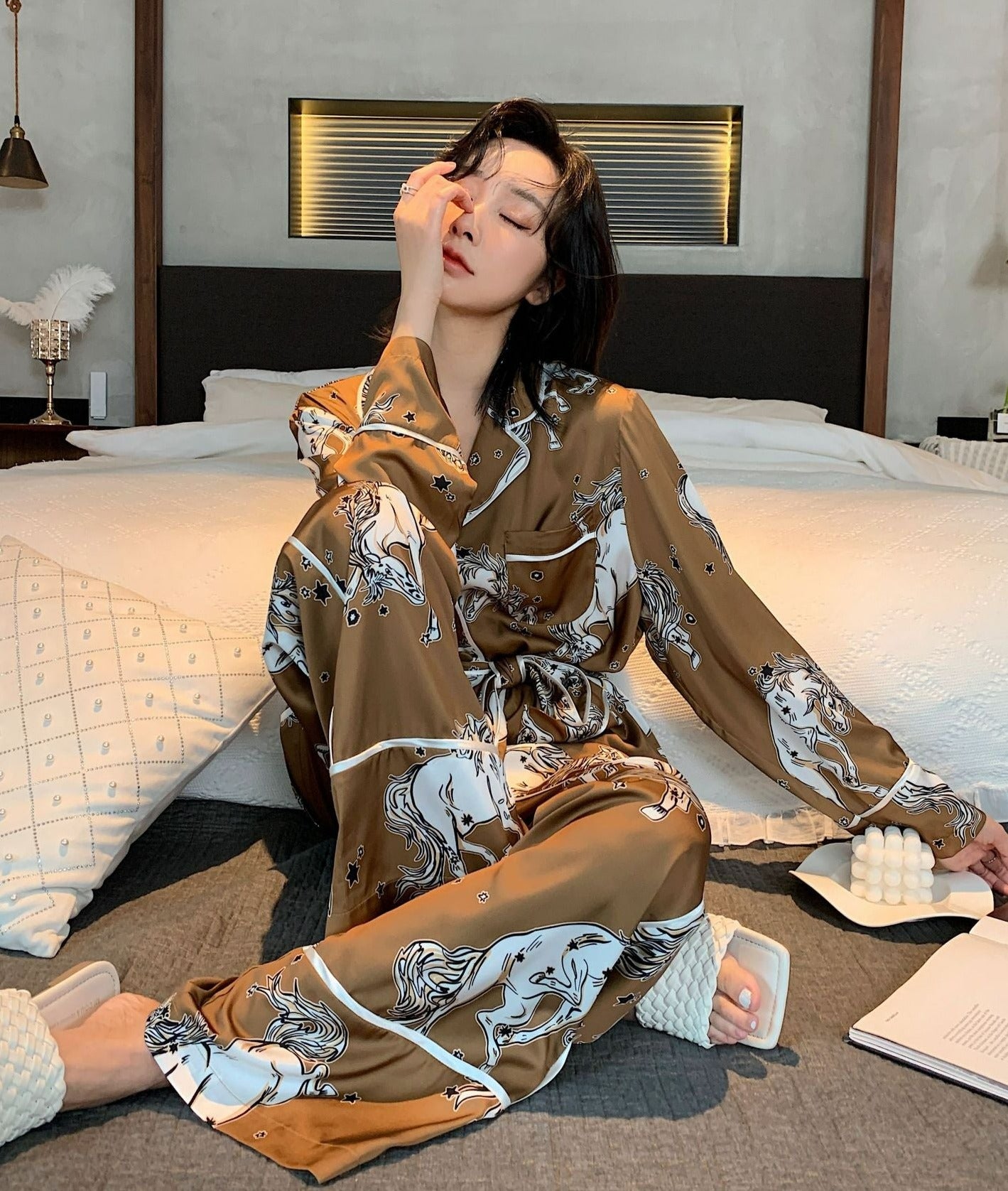 Love Horses, Horse Printed Pajamas, Soft Faux Silk, Women's Pajamas, Ladies Pajamas, Classic Style Pajamas