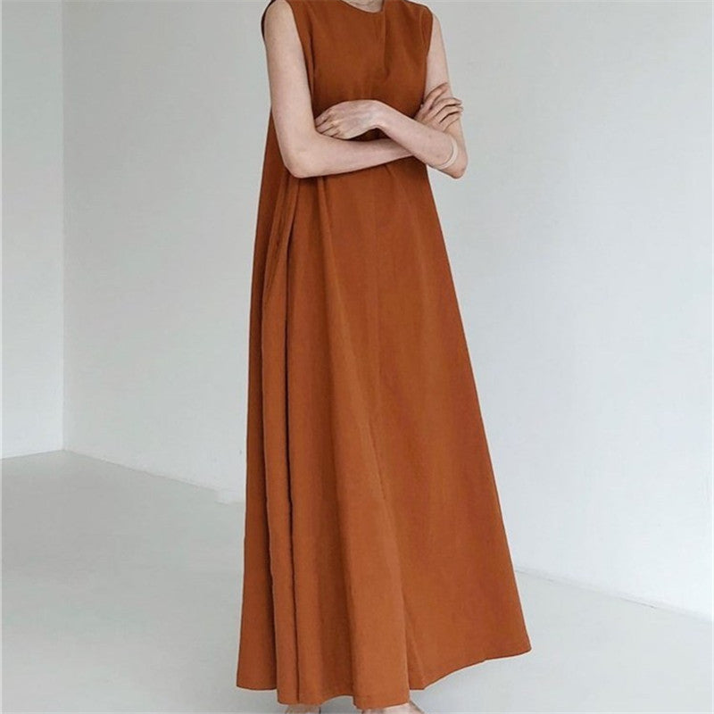 Copper summer spring over-sized long cotton/linen dress