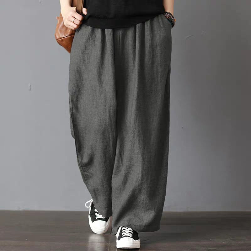 Grey Cotton Linen Wide Leg Loose Fitting Trousers Plus Sizes Travel wear, summer and spring clothing