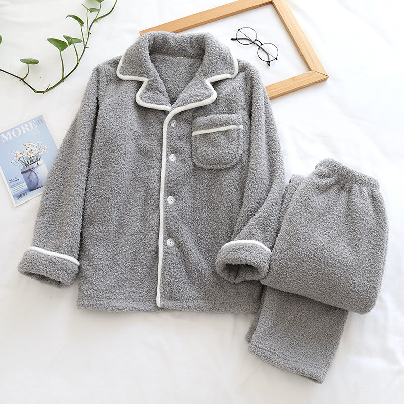 Grey Thick Fleece Plush cardigan button down jacket and trousers, Thick Fleece Plush cardigan button down jacket and trousers, Women's Pajamas, Ladies Pajamas, Winter Sleepwear, Women's Loungewear