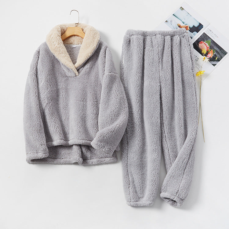 Light grey plush thick fleece winter women's pajamas, ladies loungewear, sleepwear, warm winter sleepwear, Plus Sizes