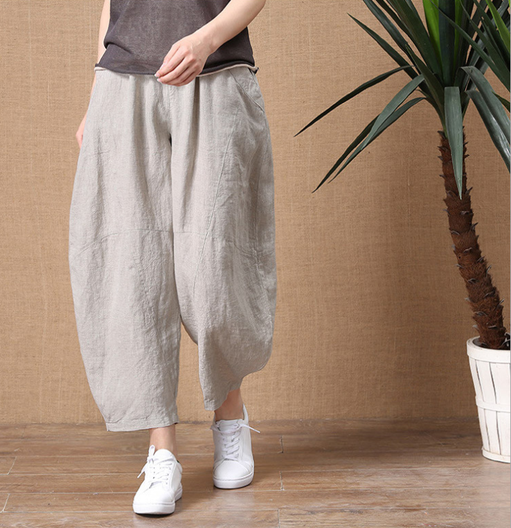 Hemp Linen Capri Pants Elastic Waist Pockets, Plus Sizes Available, Women's Capris, Ladies Trousers, Women's Summer Pants, Yoga Wear