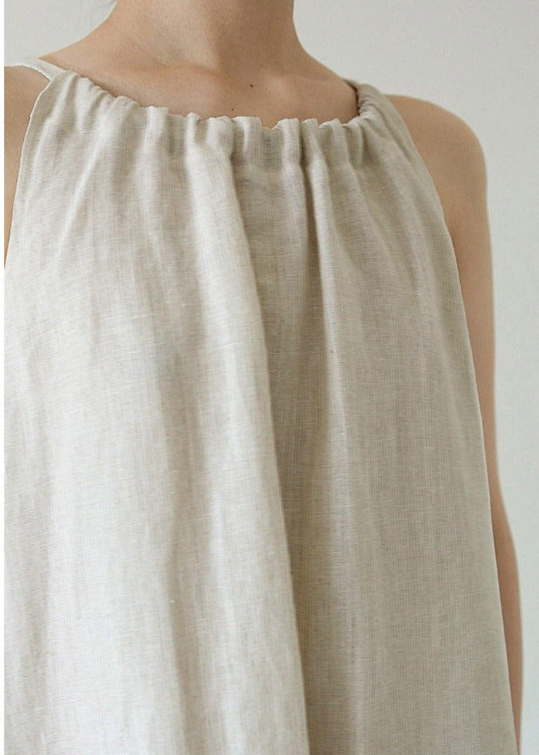 Hemp Linen A-Line Off the Shoulder Tie Back Loose Fit Summer Sack Dress Loungewear, Ladies, Women's, Hemp, Linen Dress