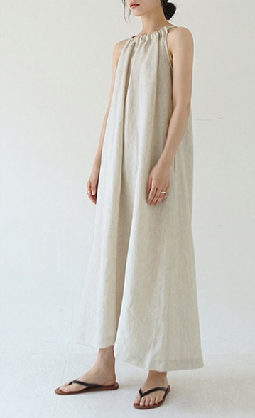 Hemp Linen A-Line Off the Shoulder Tie Back Loose Fit Summer Sack Dress Loungewear, Ladies, Women's, Hemp, Linen Dress