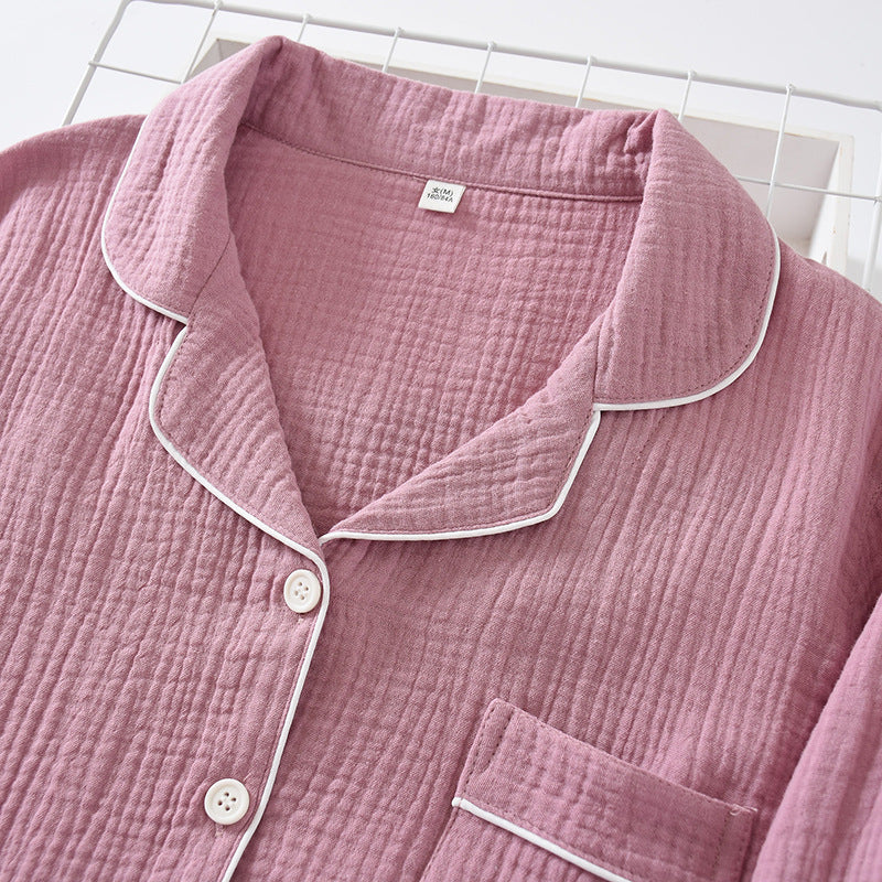 Cotton Gauze Classic Pajamas Long Sleeve Button Down Blouse with Lapel collar, long elastic waist loose trousers, women's pajamas, Ladies pajamas, Sleepwear, Loungewear