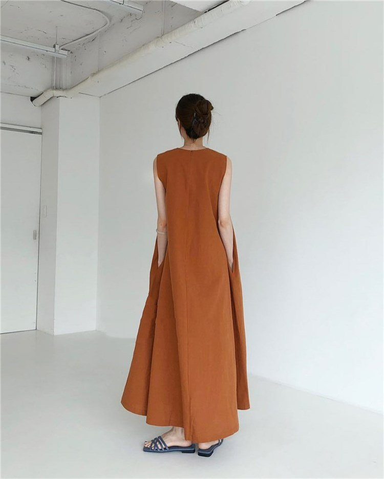 Copper summer spring over-sized long cotton/linen dress