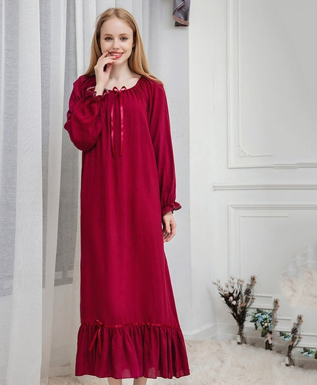Cotton Long Sleep Red Nightgown, Women's Nightdress, Ladies Nightgown, Soft Fabric Nightdress, Plus Sizes Available