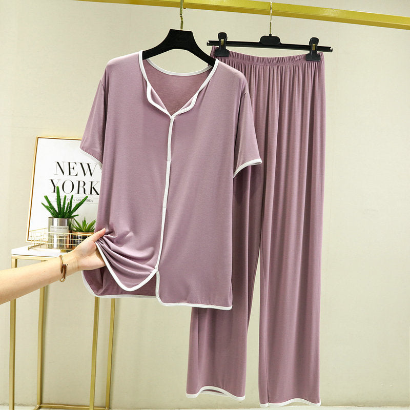 Light Purple Modal Fabric Two Piece Woman's Modal Fabric Top and Trousers Pajama Set