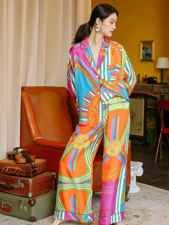 Women's Multi-Colored Abstract Print Bright Rainbow Colored Pajama Set