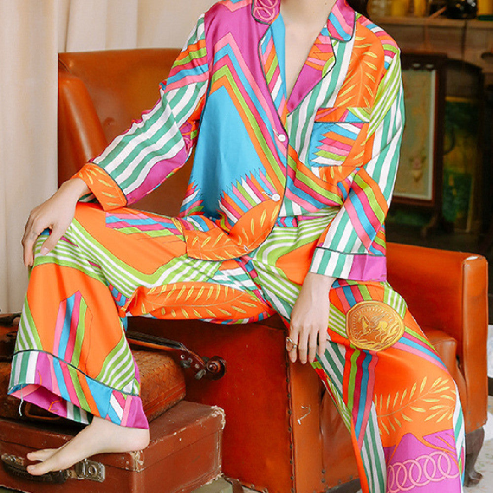 Women's Multi-Colored Abstract Print Bright Rainbow Colored Pajama Set