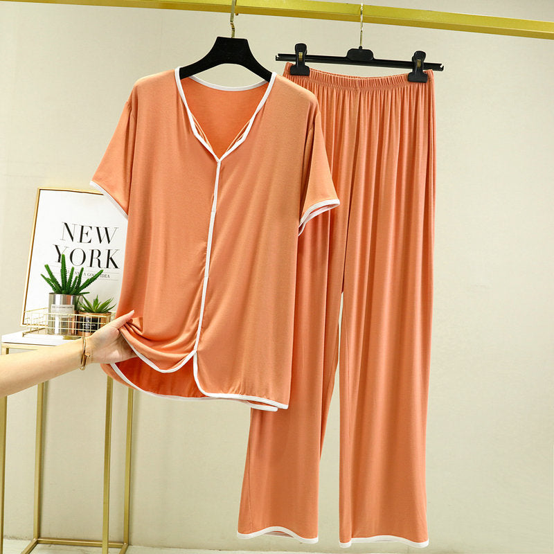 Tangerine Modal Fabric Two Piece Woman's Modal Fabric Top and Trousers Pajama Set