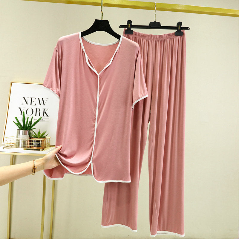 Light Pink Modal Fabric Two Piece Woman's Modal Fabric Top and Trousers Pajama Set