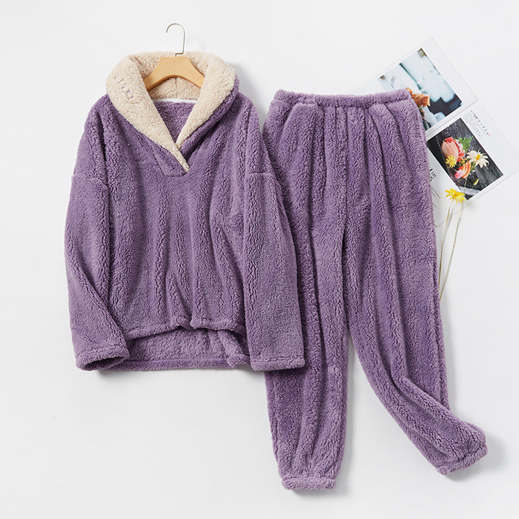 Purple plush thick fleece winter women's pajamas, ladies loungewear, sleepwear, winter warm sleepwear, Plus Sizes