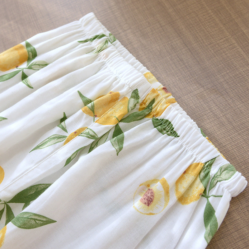 Soft Elastic Waist Ladies Pajama Bottoms with Matching Button-Down, Long Sleeve top for Women and Ladies sleepwear and pajamas, Fruit Print Pajamas