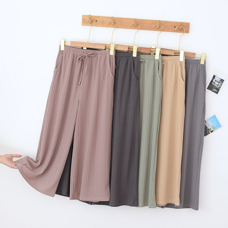 Lightweight, soft ribbed breathable fabric elastic tie waist band lounging trousers pant's in four earthy colors Beige, Brown, Grey, Khaki, Green for Women and Ladies, Loungewear, Casual Wear, Yoga Pants