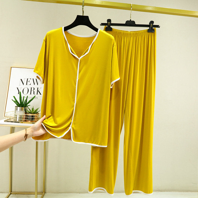 Gold Modal Fabric Two Piece Woman's Modal Fabric Top and Trousers Pajama Set