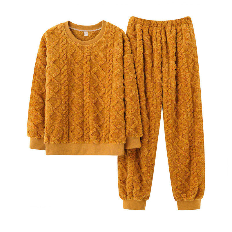 Amber, Gold Thick Plush Fleece Jacquard Two Piece Loungewear Top and Trousers, Winter loungewear, cozy pajamas, Women's Warm Fleece, Ladies Cozy Loungewear, Casual Classic Winter Warm Wear