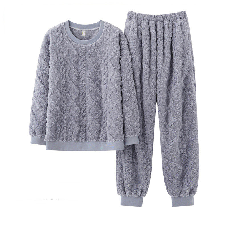 Light Grey Thick Plush Fleece Jacquard Two Piece Loungewear Top and Trousers, Winter loungewear, cozy pajamas, Women's Warm Fleece, Ladies Cozy Loungewear, Casual Classic Winter Warm Wear