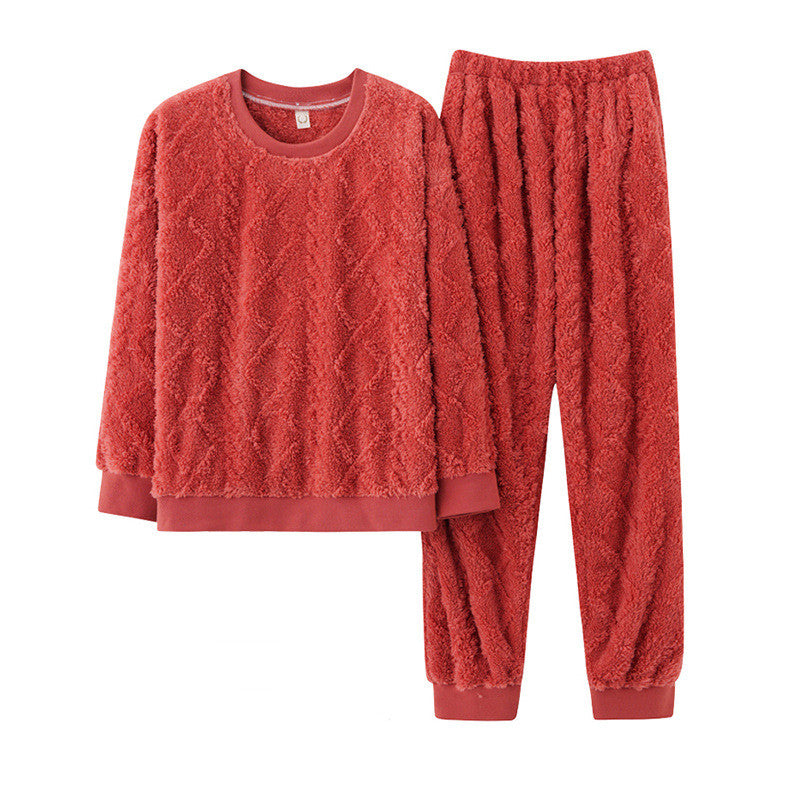 Soft Salmon, Thick Plush Fleece Jacquard Two Piece Loungewear Top and Trousers, Winter loungewear, cozy pajamas, Women's Warm Fleece, Ladies Cozy Loungewear, Casual Classic Winter Warm Wear