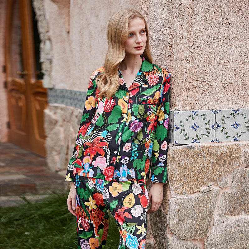 Floral, Flower print, with Zebra Pajamas, Black and Multi-Color Pajamas, Women's Pajamas, Ladies Pajamas, Classic Pajamas, Two Piece Pajama Set, Loungewear, Sleepwear