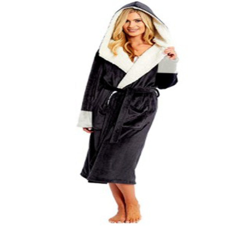 Womens Long Plush Robe Wrap Style with Belt and Hoodie