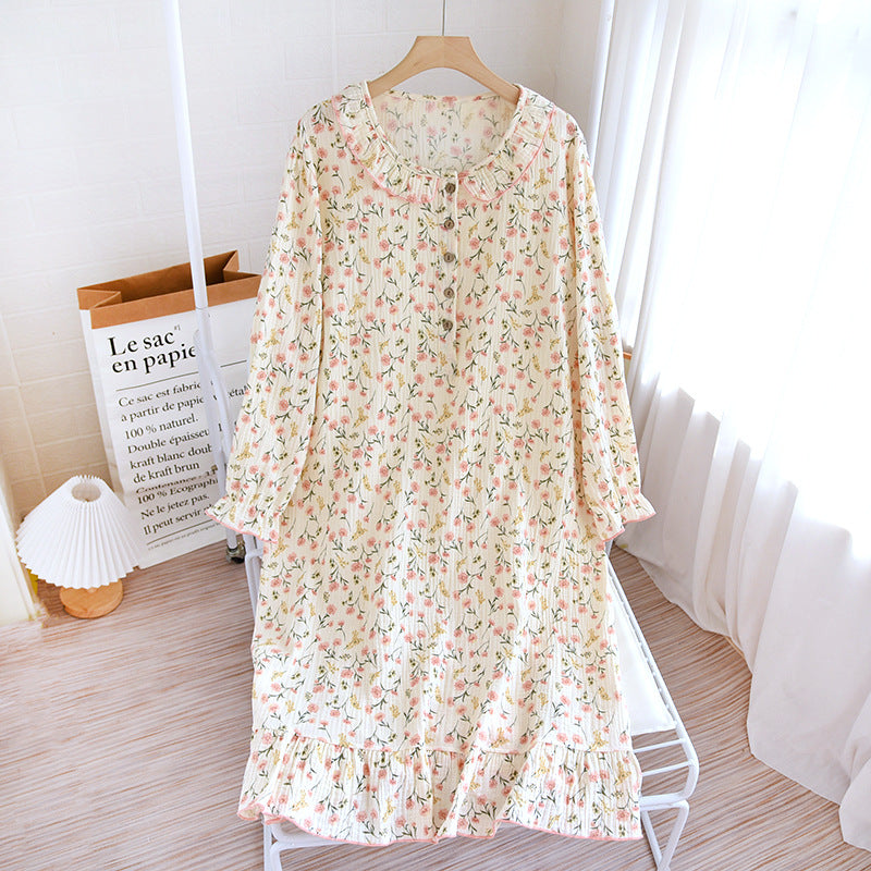 Soft Women's, ladies, Nightgown, Sleep Dress, Loungewear, House Dress, long sleeve, mid-length, soft breathable cotton fabric four patterns